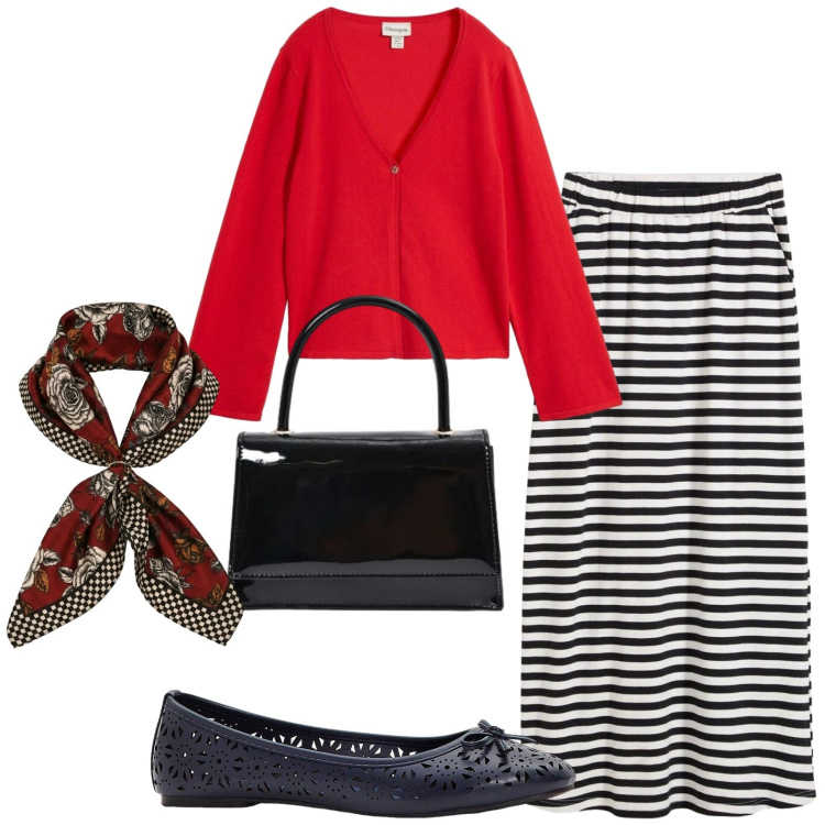 Outfit donna - Casual. Stile Casual per Tutti i giorni. Abbinamento con cardigans, gonne lunghe, ballerine, borse a mano, foulard.