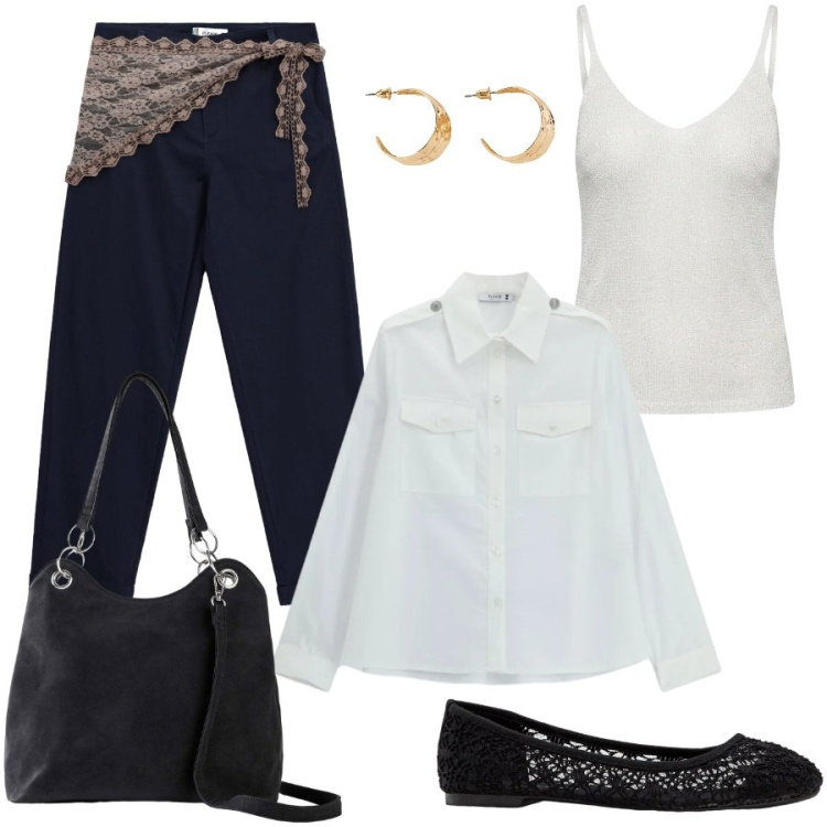 Outfit donna - Total look #2460551. Stile Glamour per Serata fuori. Abbinamento con ballerine, borse a mano, orecchini, pantaloni, camicie, top.
