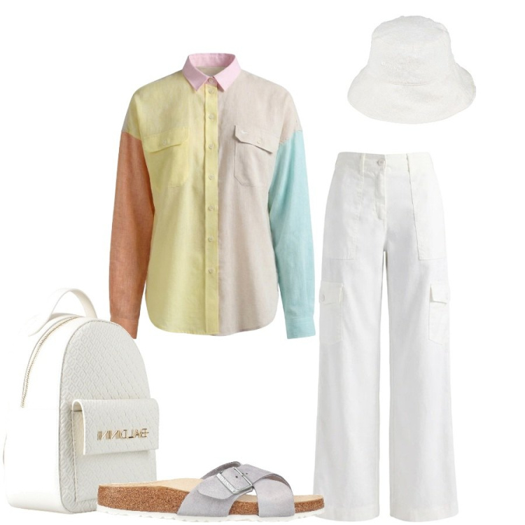 Outfit donna - Total look #2460554. Stile Casual chic per Tutti i giorni. Abbinamento con cappelli, zaini, sandali in pelle, camicie, pantaloni cargo.