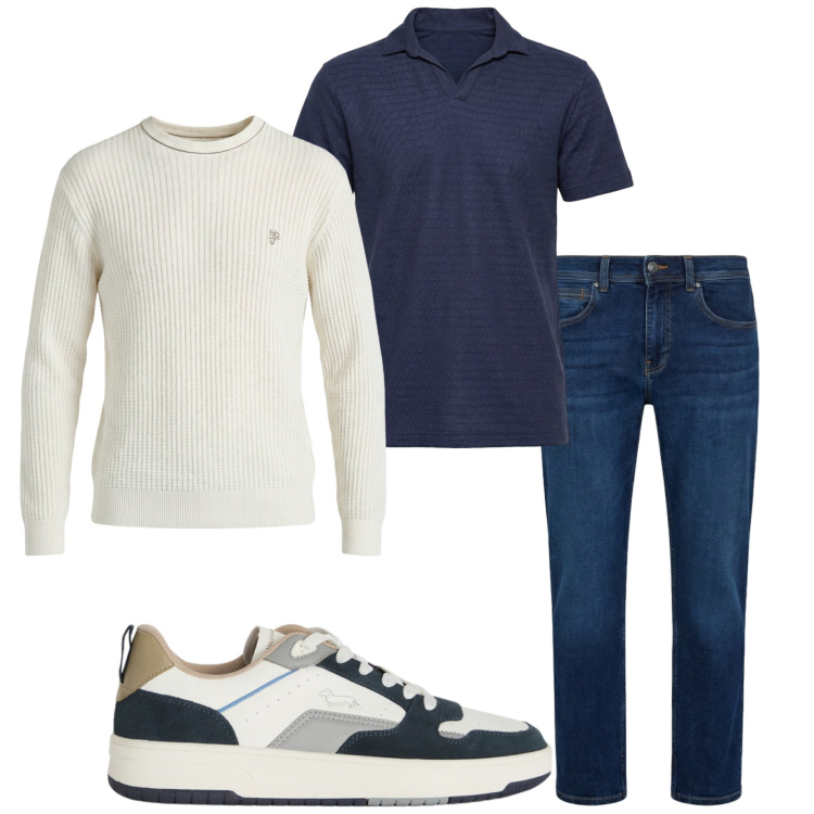 Outfit uomo - Casual style. Stile Casual per Tutti i giorni. Abbinamento con jeans dritti, maglieria, polo, sneakers.