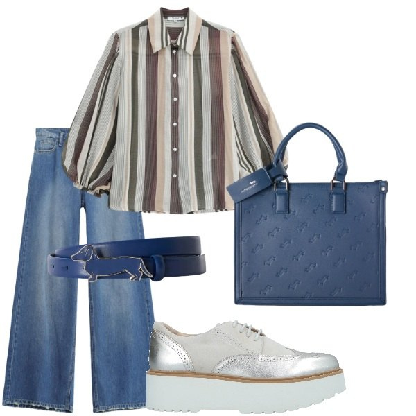 Outfit donna - Pensando a settembre. Stile Casual per Tutti i giorni. Abbinamento con scarpe stringate, cinture, borse a mano, camicie, jeans dritti.