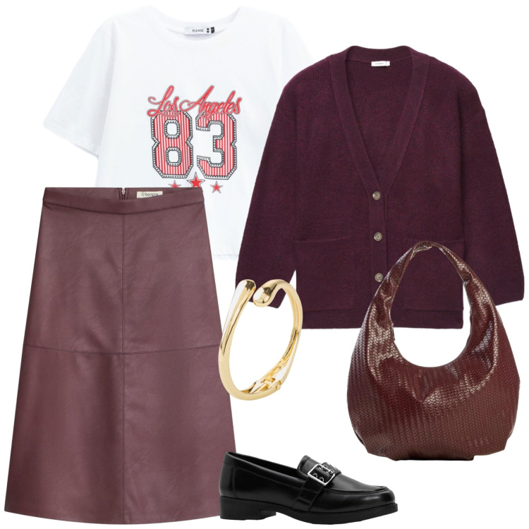 Outfit donna - Colore di tendenza. per Tutti i giorni. Abbinamento con gonne longuette, mocassini, braccialetti, borse a spalla, cardigans, t-shirt.