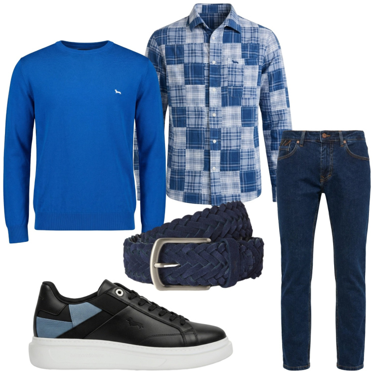 Outfit uomo - Total look #2460693. Stile Casual per Serata speciale. Abbinamento con pantaloni, sneakers, pullovers, camicie, cinture.
