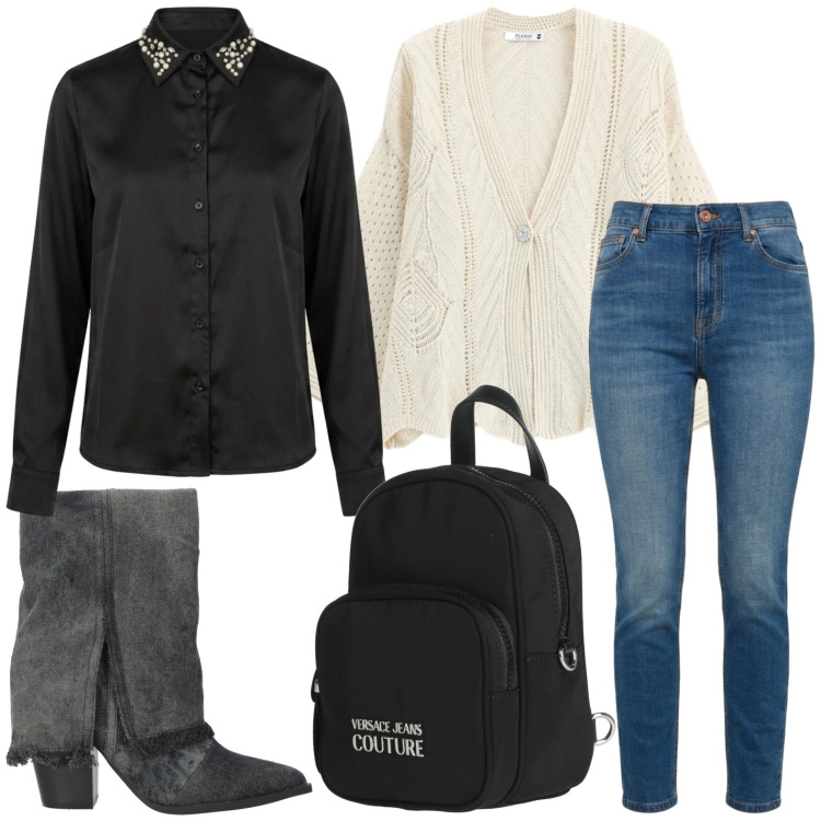 Outfit donna - Ultimi giorni d’estate. Stile Casual per Tutti i giorni. Abbinamento con zaini, stivaletti, jeans, cardigans, camicie.
