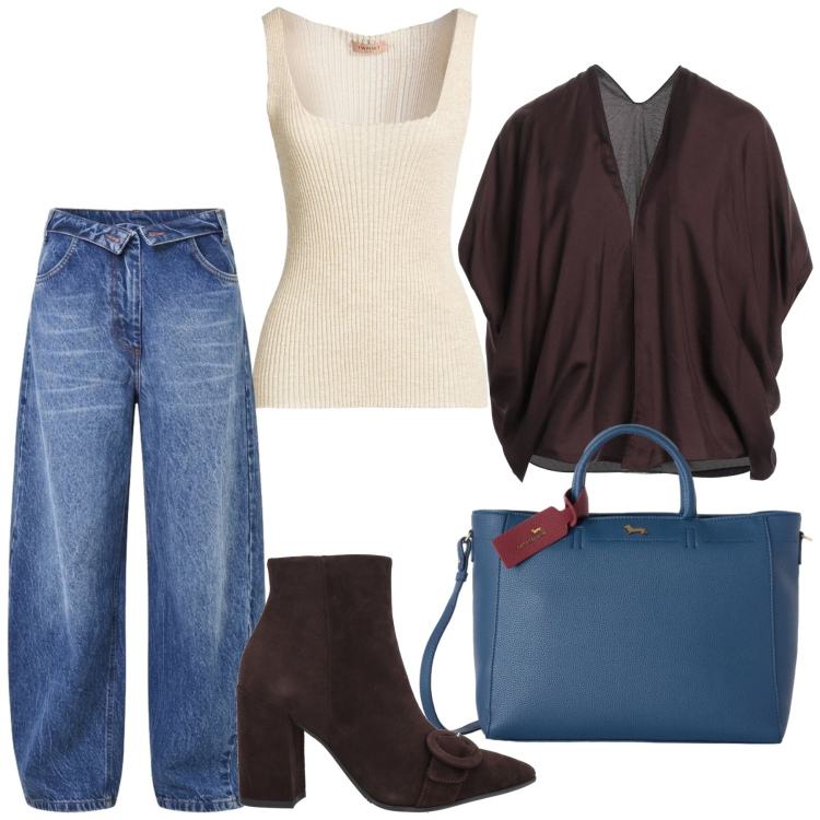 Outfit donna - Total look #2460716. Stile Trendy per Tutti i giorni. Abbinamento con stivaletti, blazer, top, borse a mano, jeans mom.