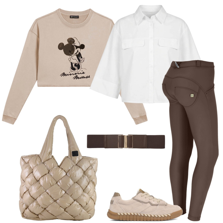Outfit donna - Total look #2460721. Stile Preppy per Scuola/Università. Abbinamento con cinture, felpe, pantaloni skinny, borse tote, camicie a manica corta, sneakers.