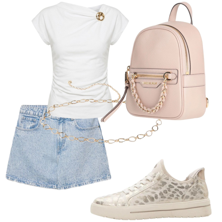 Outfit donna - Total look #2460749. Stile Casual per Scuola/Università. Abbinamento con zaini, sneakers, cinture, shorts, t-shirt.