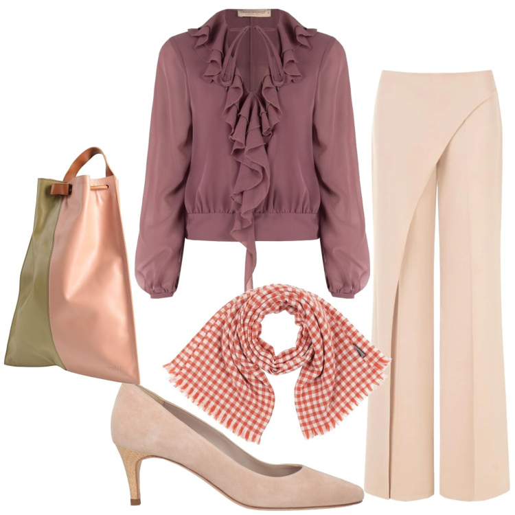 Outfit donna - Elegante. Stile Chic per Tutti i giorni. Abbinamento con décolleté, zaini, sciarpe, pantaloni, bluse.