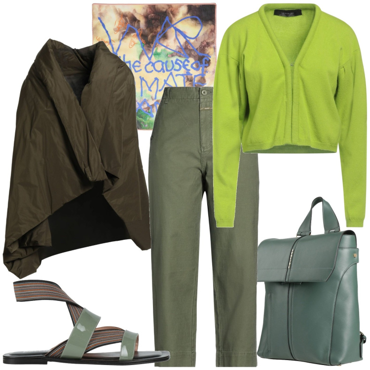 Outfit donna - Casual. Stile Casual per Tutti i giorni. Abbinamento con cardigans, sciarpe, pantaloni, cappe, zaini, sandali in pelle.