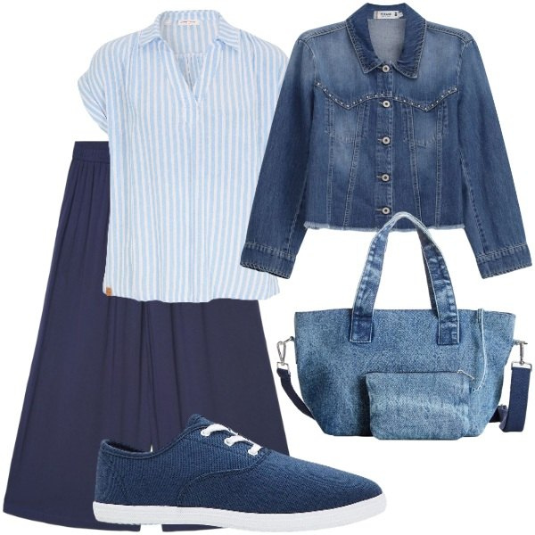 Outfit donna - Sfumature di colore. Stile Casual chic per Tutti i giorni. Abbinamento con sneakers, borse a mano, bluse, pantaloni a palazzo, blazer.