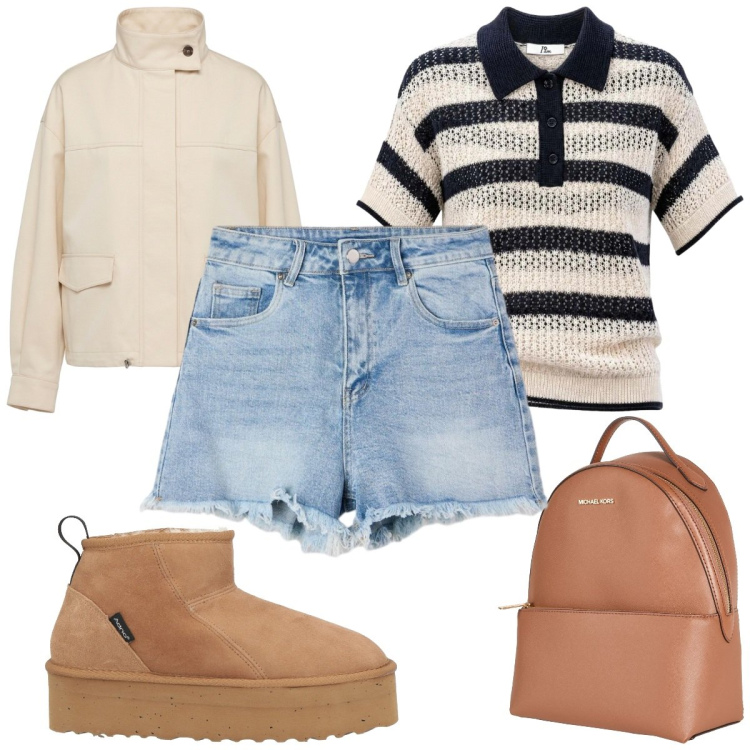 Outfit donna - Total look #2460783. Stile Basic per Tutti i giorni. Abbinamento con zaini, stivaletti, bomber, shorts, polo.