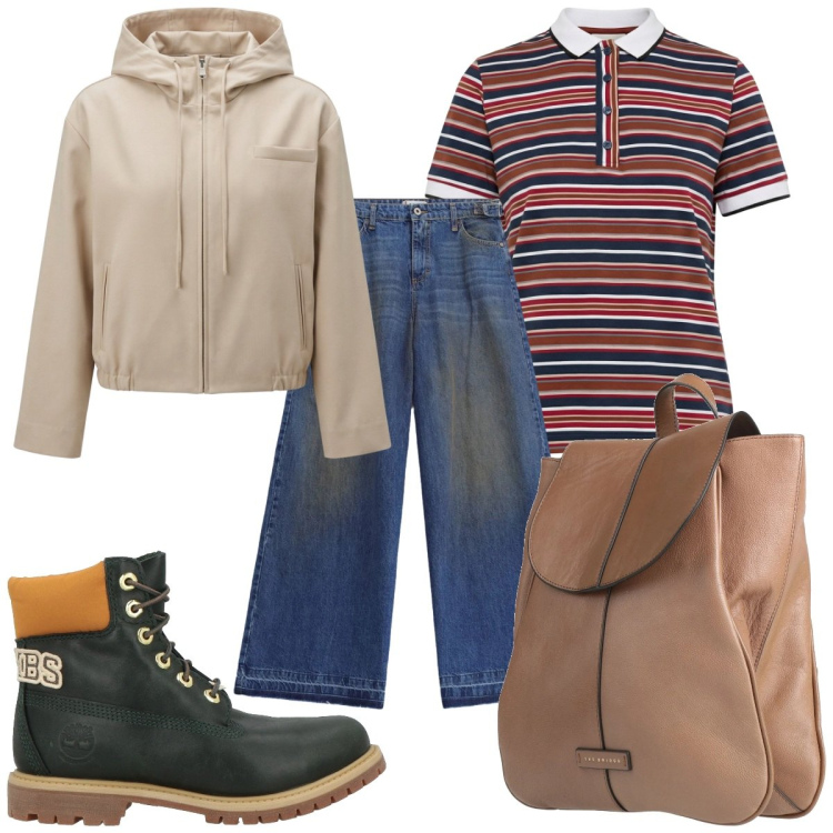 Outfit donna - Total look #2460787. Stile Casual per Tutti i giorni. Abbinamento con stivaletti, zaini, cappotti, polo, jeans.