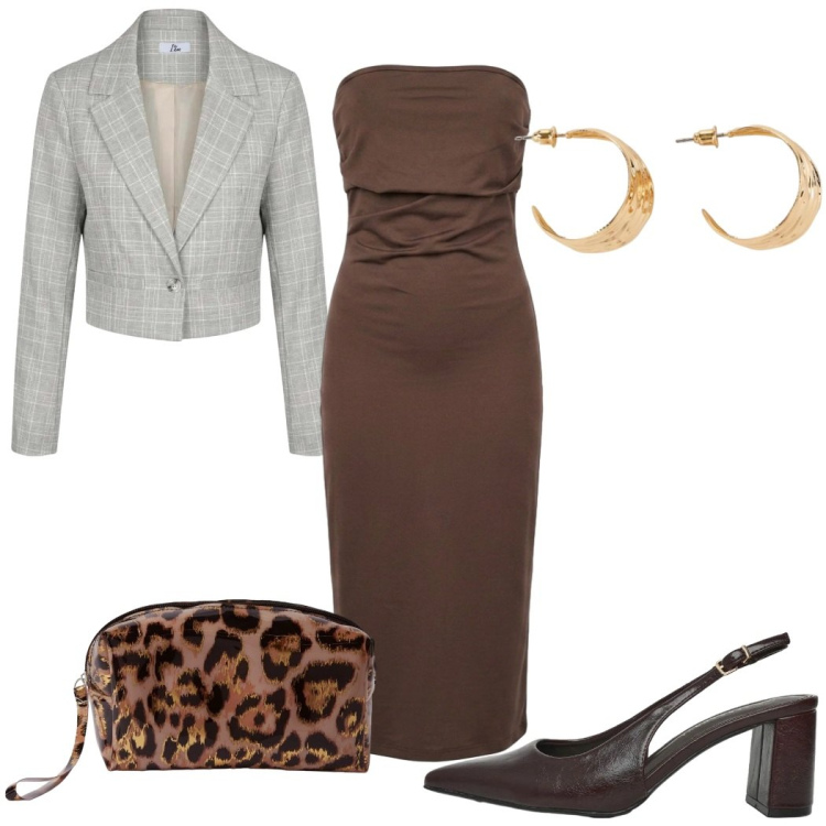 Outfit donna - Total look #2460790. Stile Trendy per Tutti i giorni. Abbinamento con orecchini, pochette, décolleté, blazer, vestiti midi/longuette.