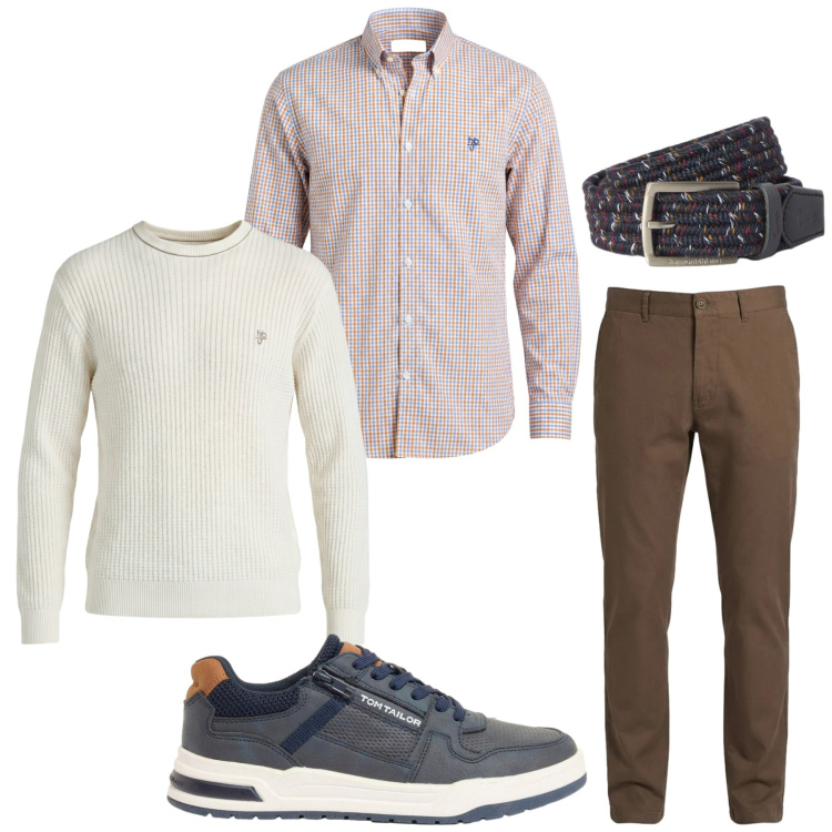 Outfit uomo - Total look #2460800. Stile Business/Elegante per Ufficio. Abbinamento con sneakers, pantaloni, maglieria, camicie, cinture.
