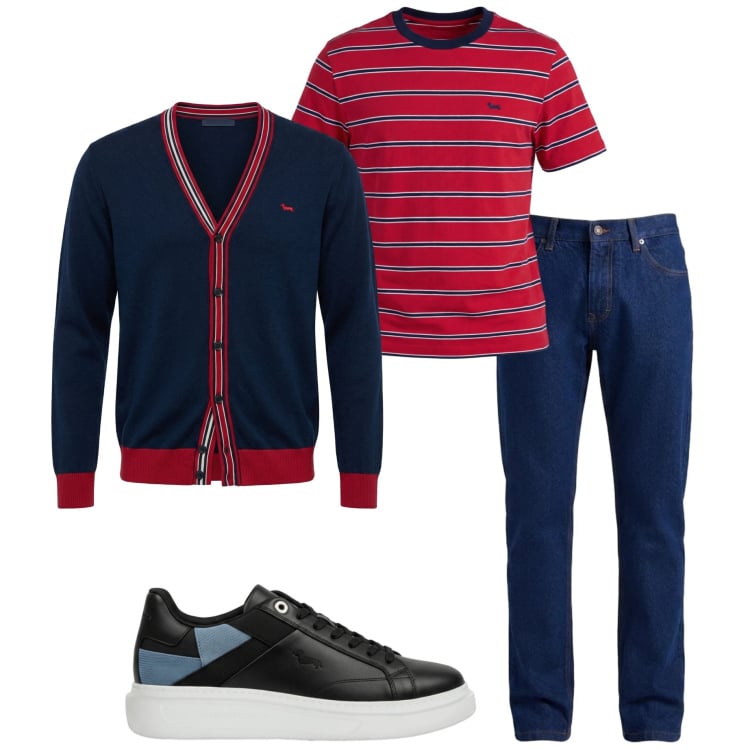 Outfit uomo - In città. Stile Urban per Tutti i giorni. Abbinamento con cardigans, t-shirt, sneakers, jeans.