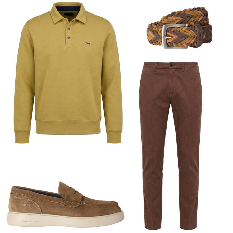 Outfit uomo - Colori caldi. Stile Casual per Tutti i giorni. Abbinamento con pantaloni chino, scarpe stringate, cinture, felpe.