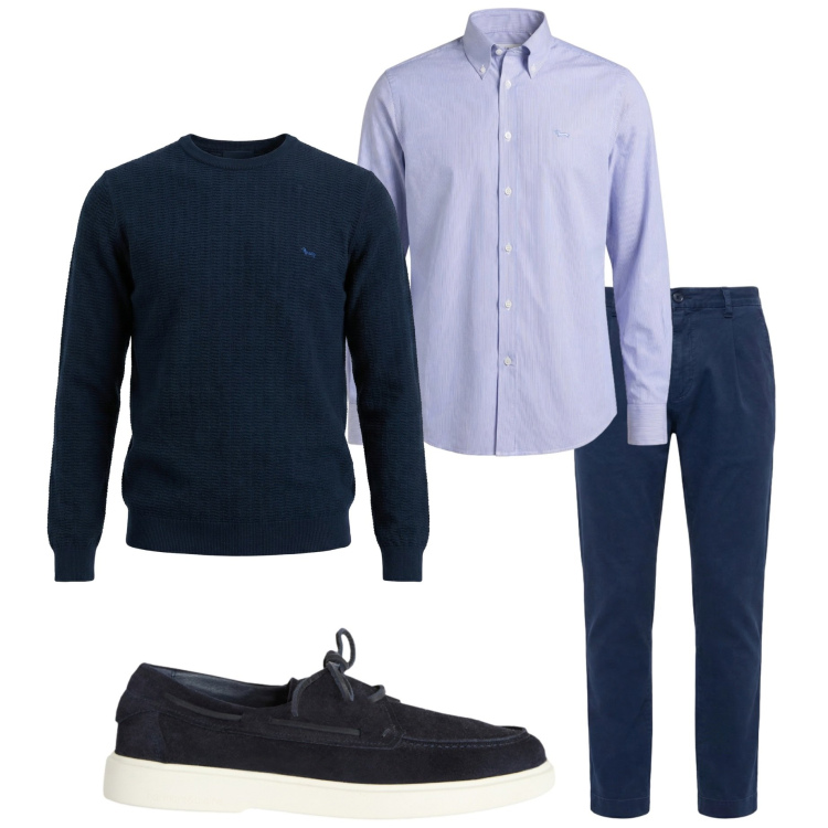 Outfit uomo - In ufficio. Stile Business/Elegante per Ufficio. Abbinamento con scarpe stringate, pullovers, camicie, pantaloni.