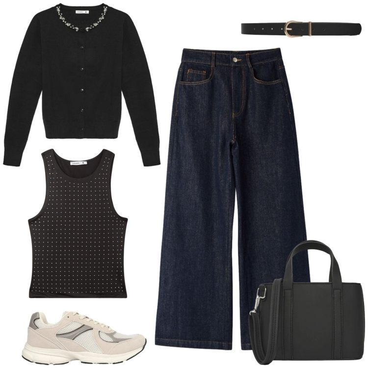 Outfit donna - L\'estate sta finendo?. Stile Casual chic per Tutti i giorni. Abbinamento con jeans, cardigans, top, borse a tracolla, sneakers, cinture.