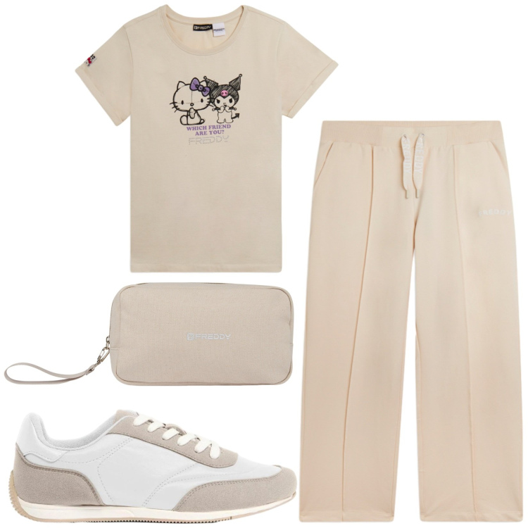 Outfit donna - Total look #2460834. Stile Sporty chic per Tutti i giorni. Abbinamento con sneakers, pantaloni, valigie, t-shirt.