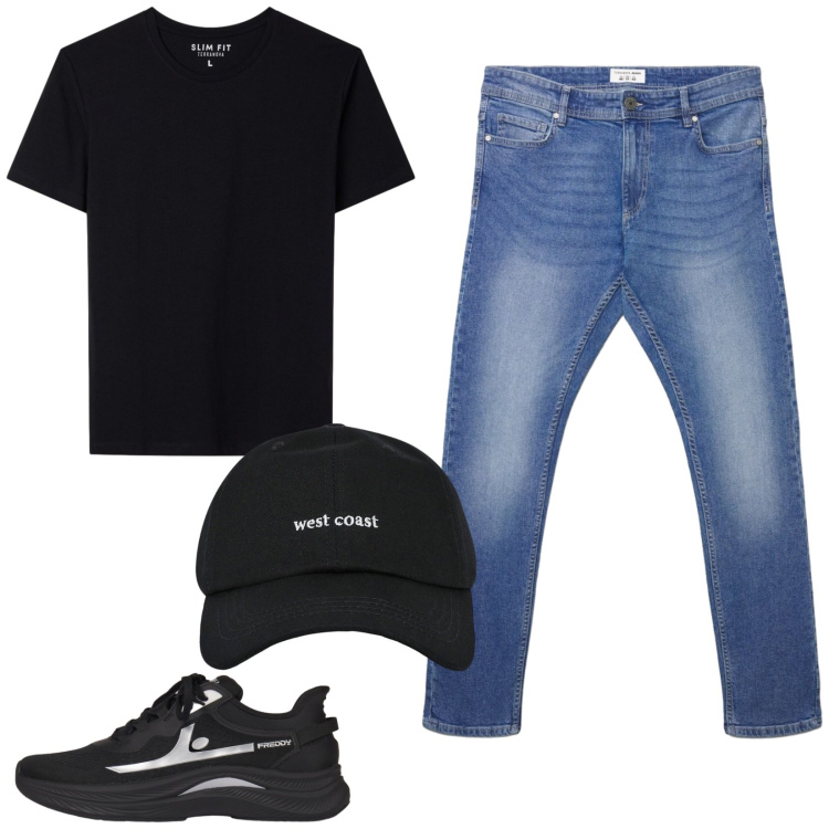 Outfit uomo - Total look #2460892. Stile Casual per Tutti i giorni. Abbinamento con jeans skinny, t-shirt, cappelli con visiera, sneakers.