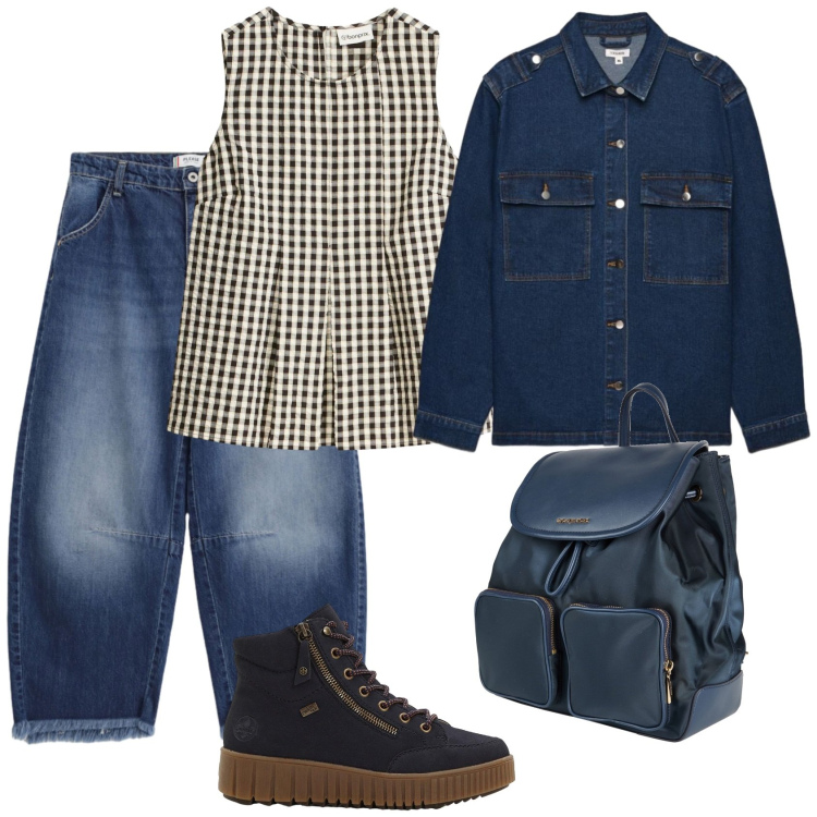 Outfit donna - Total look #2460935. Stile Casual per Tutti i giorni. Abbinamento con zaini, canottiere, sneakers alte, camicie, jeans.