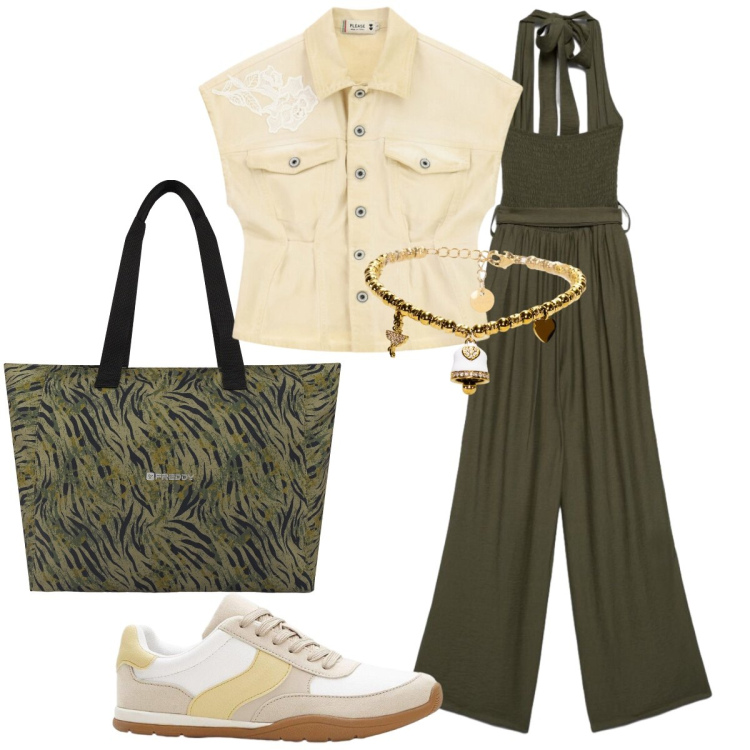 Outfit donna - Pratica con la mia Jumpsuit. Stile Casual chic per Tutti i giorni. Abbinamento con sneakers, tute, blazer, shopping bag, braccialetti.