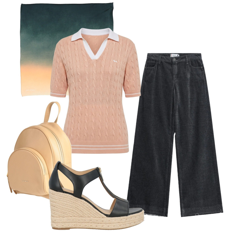 Outfit donna - Foulard. Stile Casual per Tutti i giorni. Abbinamento con sciarpe, espadrillas, zaini, polo, jeans.