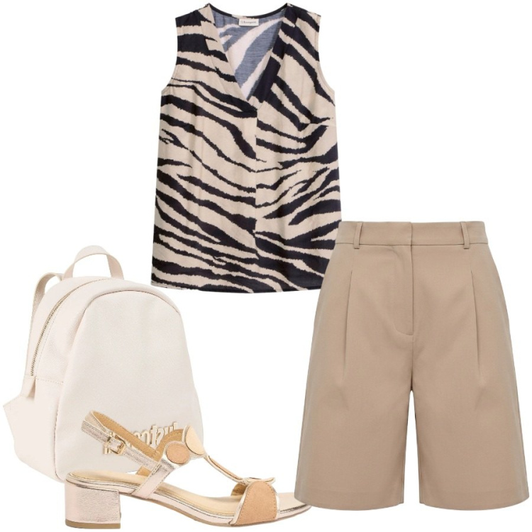 Outfit donna - Total look #2460977. Stile Casual chic per Tutti i giorni. Abbinamento con zaini, sandali col tacco, top, bermuda.