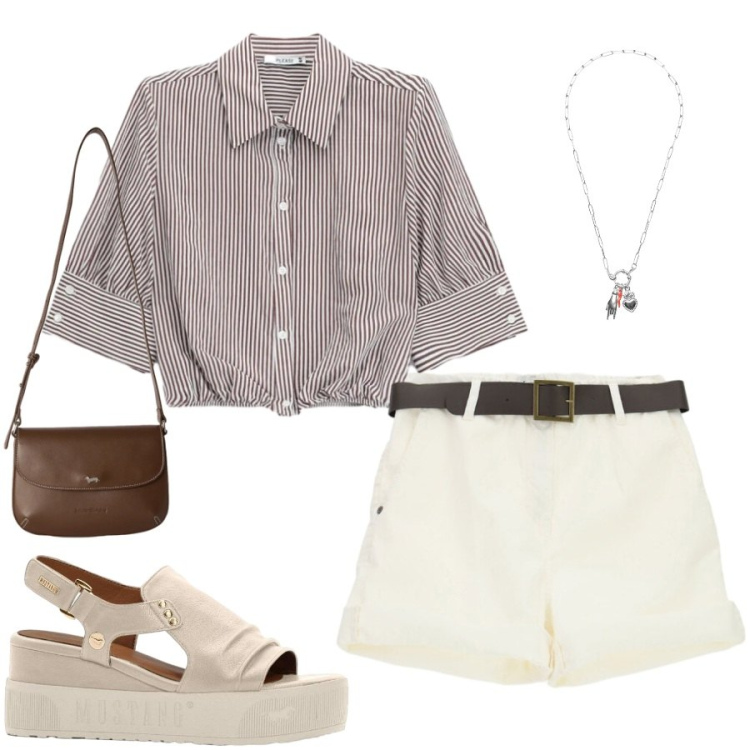 Outfit donna - Total look #2460978. Stile Casual chic per Tutti i giorni. Abbinamento con sandali, borse a tracolla, camicie a manica corta, shorts, ciondoli.