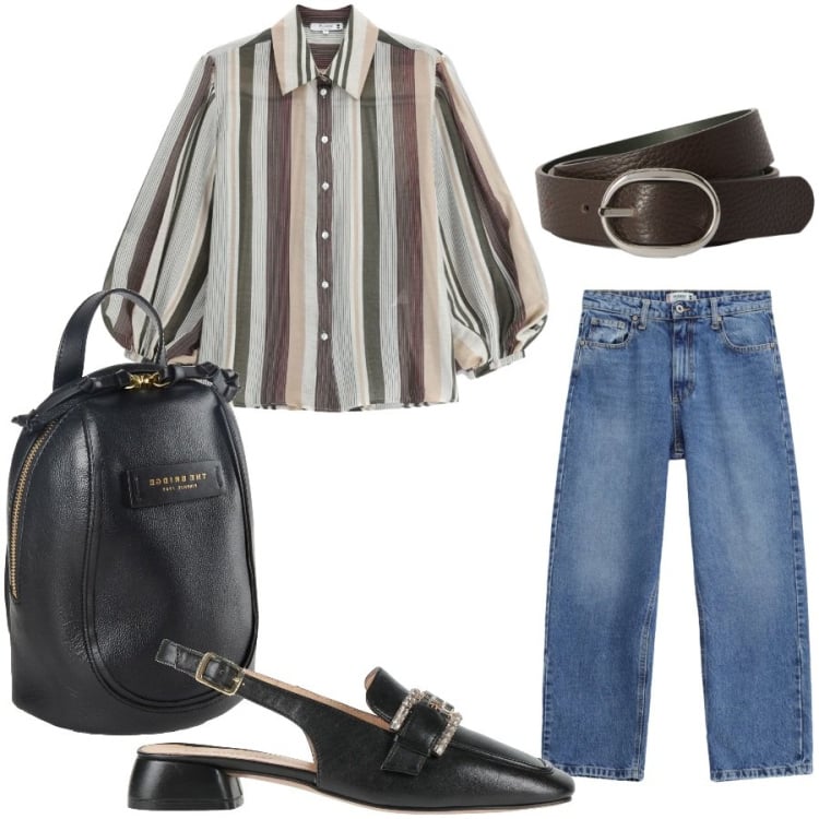 Outfit donna - Total look #2460979. Stile Casual chic per Tutti i giorni. Abbinamento con zaini, décolleté, cinture, camicie, jeans dritti.