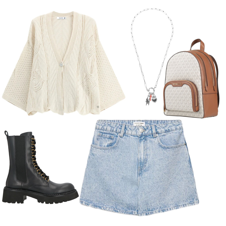 Outfit donna - Una giornata casual. Stile Casual per Tutti i giorni. Abbinamento con zaini, anfibi, shorts, cardigans, ciondoli.