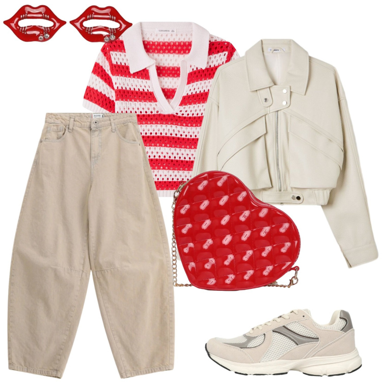 Outfit donna - Settembre in rosso. per Tutti i giorni. Abbinamento con sneakers, t-shirt, borse a tracolla, giacche, blazer, jeans.