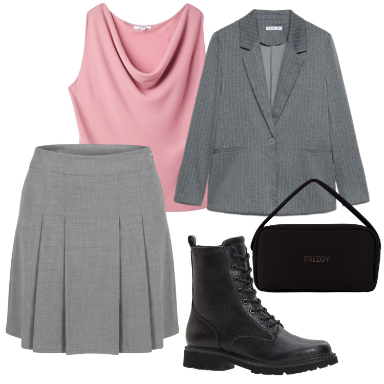 Outfit donna - Stivaletti vi aspetto. per Scuola/Università. Abbinamento con stivaletti, canottiere, blazer, minigonne, borse a mano.