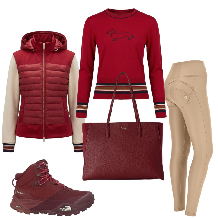 Outfit donna - Autunno. Stile Casual per Tutti i giorni. Abbinamento con stivaletti, piumini, shopping bag, maglieria, pantaloni skinny.