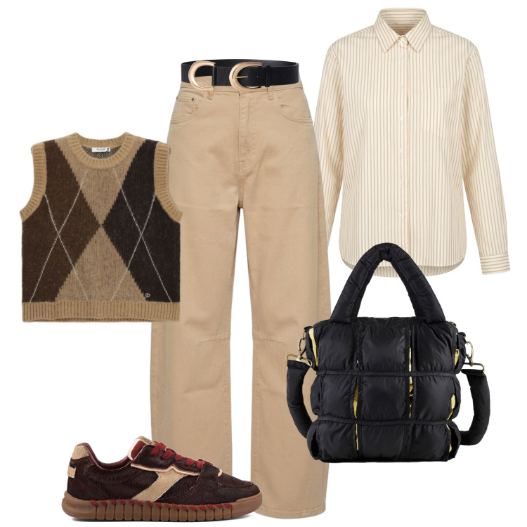 Outfit donna - Università in trend. Stile Casual per Scuola/Università. Abbinamento con cinture, maglieria, borse a mano, jeans, camicie, sneakers.