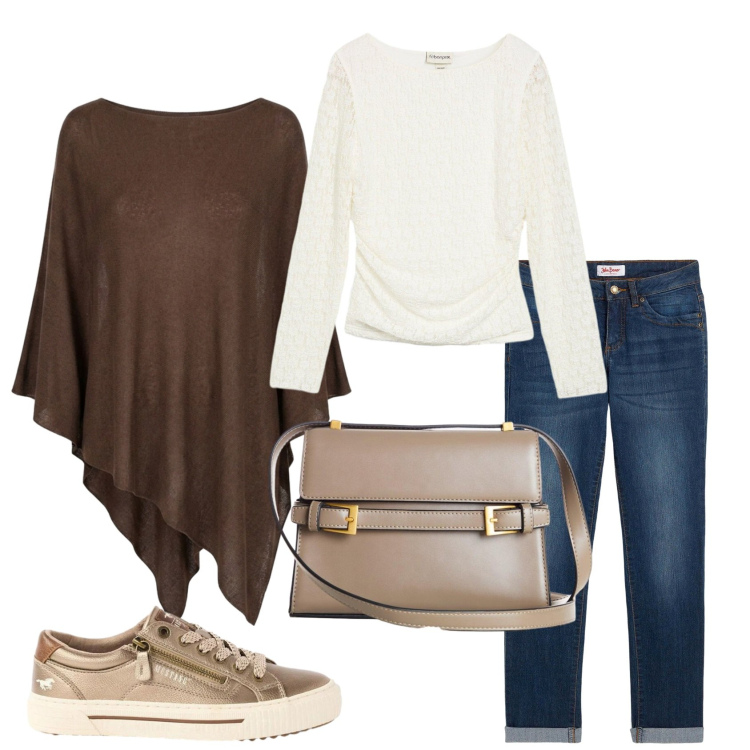 Outfit donna - Total look #2461104. Stile Casual per Tutti i giorni. Abbinamento con jeans dritti, borse a tracolla, sneakers, maglieria, cappotti.
