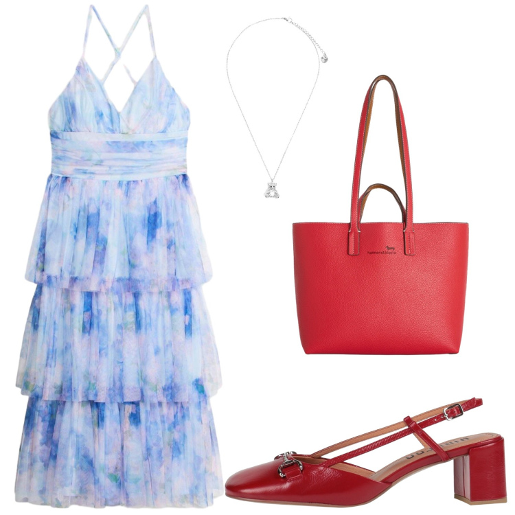 Outfit donna - Total look #2461105. Stile Chic per Serata fuori. Abbinamento con décolleté, vestiti midi/longuette, shopping bag, ciondoli.
