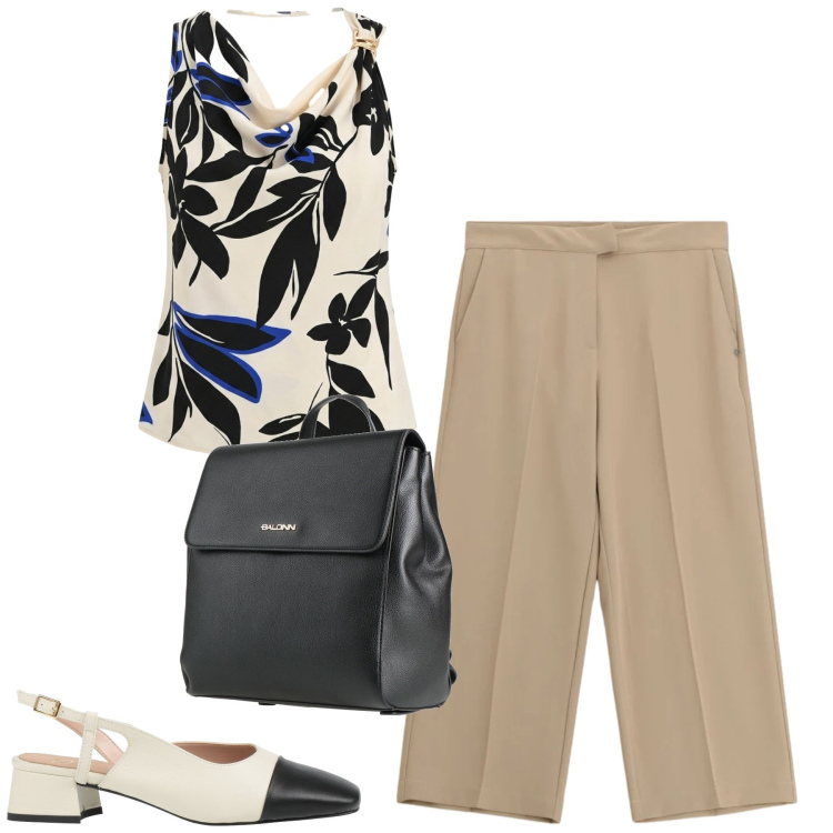 Outfit donna - In ufficio. Stile Bon Ton per Ufficio. Abbinamento con décolleté, zaini, canottiere, pantaloni.