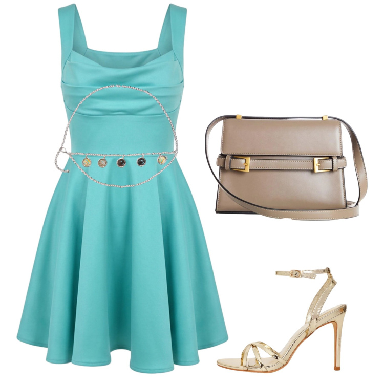 Outfit donna - Total look #2461130. Stile Chic per Cerimonia. Abbinamento con borse a tracolla, cinture, sandali col tacco, vestiti corti.