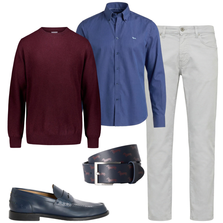 Outfit uomo - City. Stile Urban per Tutti i giorni. Abbinamento con pantaloni, scarpe stringate, camicie, cinture, maglieria.