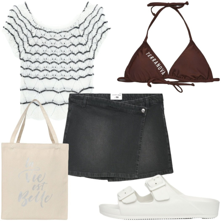 Outfit donna - Total look #2461155. Stile Trendy per Mare. Abbinamento con borse tote, gonne, bikini, ciabatte, canottiere.