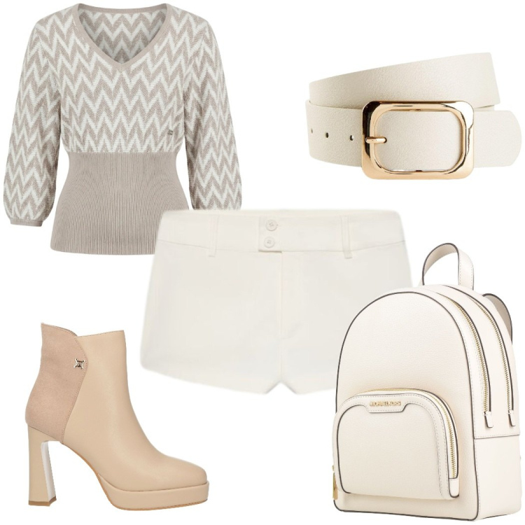 Outfit donna - Total look #2461172. Stile Trendy per Tutti i giorni. Abbinamento con stivaletti, zaini, cinture, maglieria, shorts.