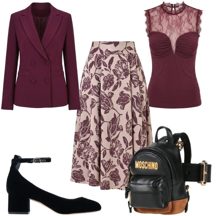 Outfit donna - Total look #2461173. Stile Glamour per Cerimonia. Abbinamento con marsupi, décolleté, top, gonne longuette, blazer.