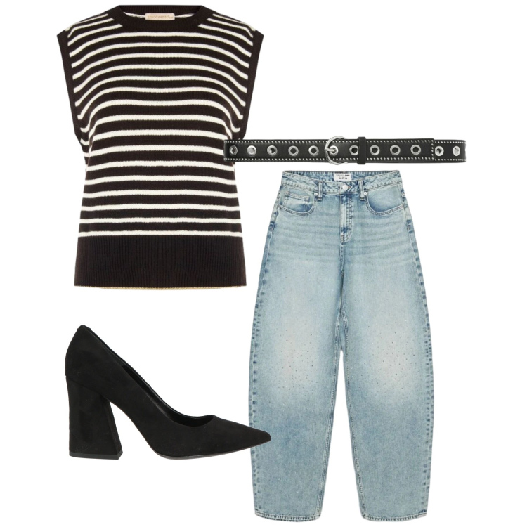 Outfit donna - Total look #2461177. Stile Casual chic per Ufficio. Abbinamento con décolleté, jeans, cinture, maglieria.