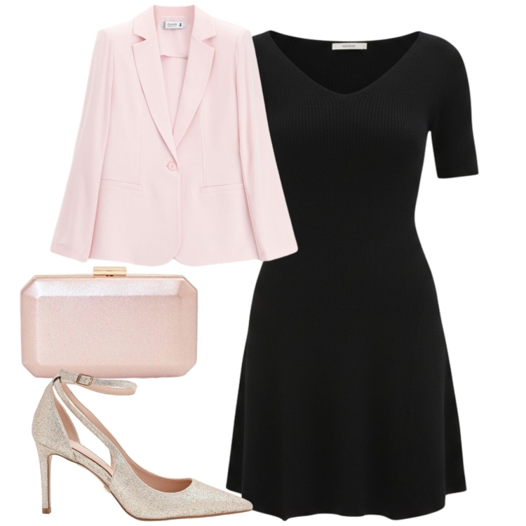 Outfit donna - Abito Rinascimento. Stile Minimal per Tutti i giorni. Abbinamento con vestiti, décolleté, clutch, blazer.
