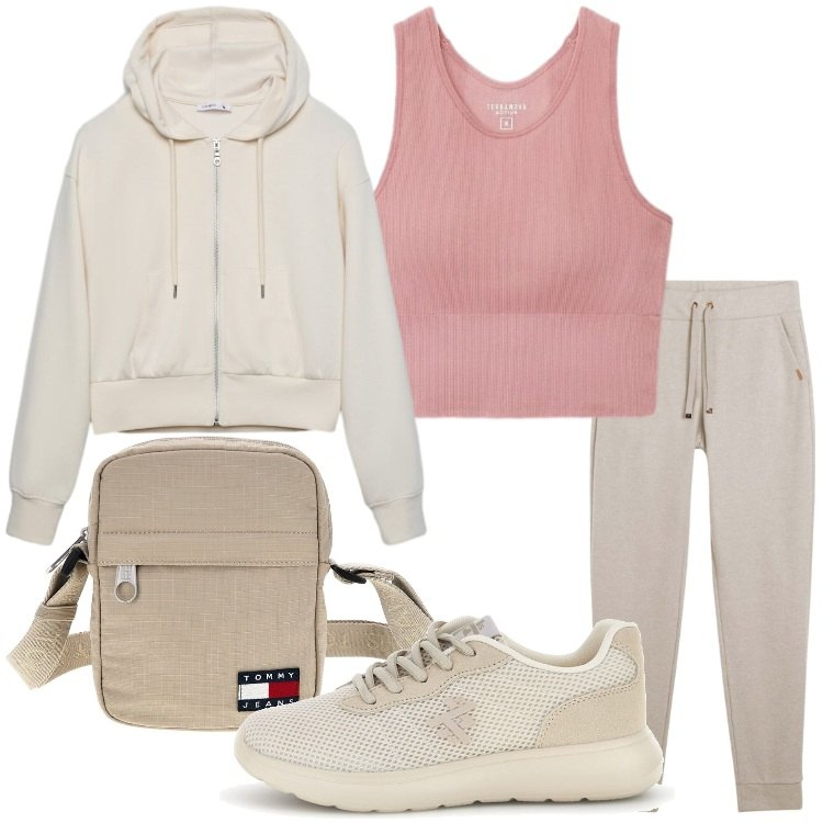 Outfit donna - Back to Pilates Class. Stile Casual per Sport. Abbinamento con felpe con cappuccio, top sportivi, pantaloni, sneakers, borse a spalla.