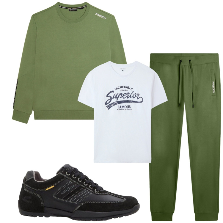 Outfit uomo - Total look #2461221. Stile Casual per Sport. Abbinamento con sneakers, t-shirt, felpe, pantaloni.