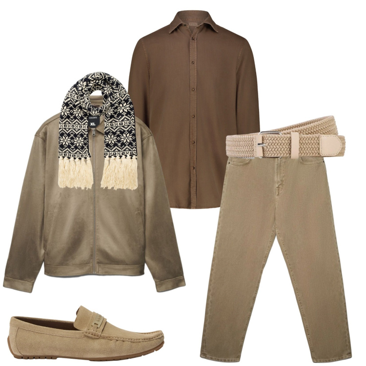 Outfit uomo - Total look #2461225. Stile Trendy per Tutti i giorni. Abbinamento con cinture, scarpe stringate, giacche, jeans, camicie, sciarpe.