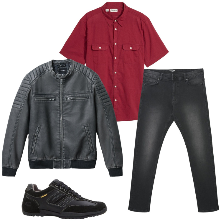 Outfit uomo - Total look #2461226. Stile Casual per Serata speciale. Abbinamento con camicie a manica corta, sneakers, giacche, jeans skinny.
