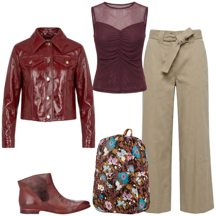 Outfit donna - Total look #2461238. Stile Trendy per Tutti i giorni. Abbinamento con valigie, stivaletti, pantaloni, giacche, canottiere.